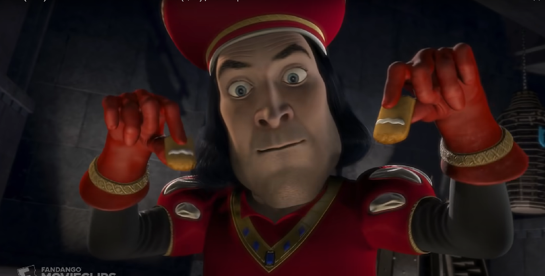 Farquaad rips of Gingy's legs and play swith them, mocking Gingy
