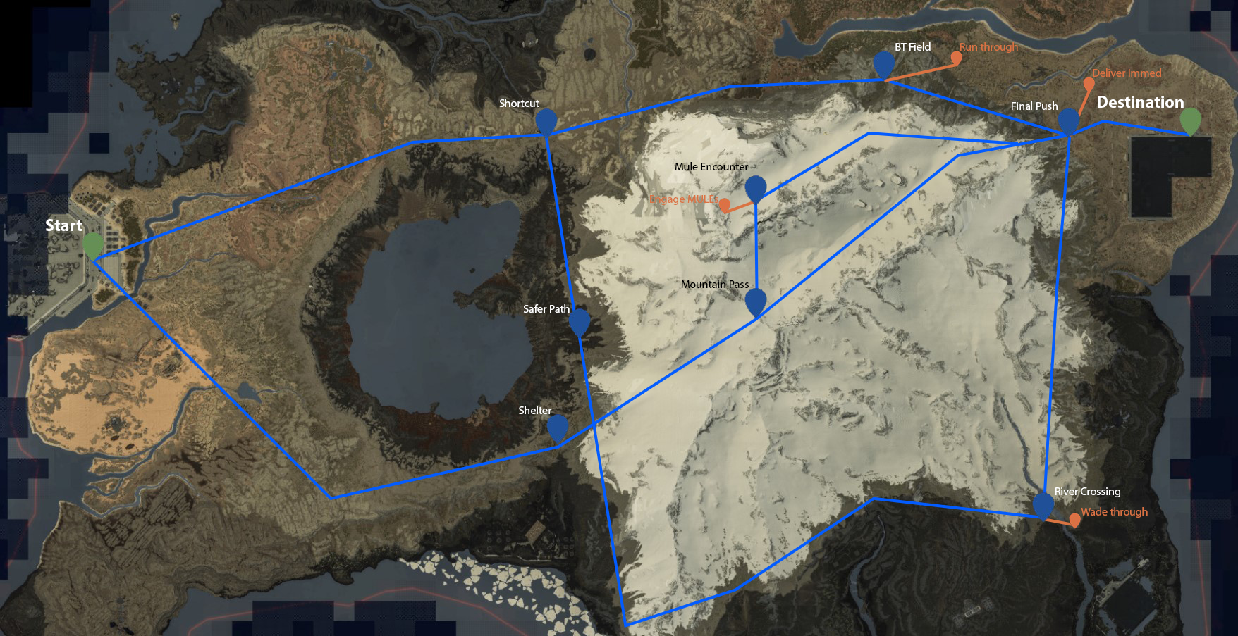 Delivery route map with marked paths